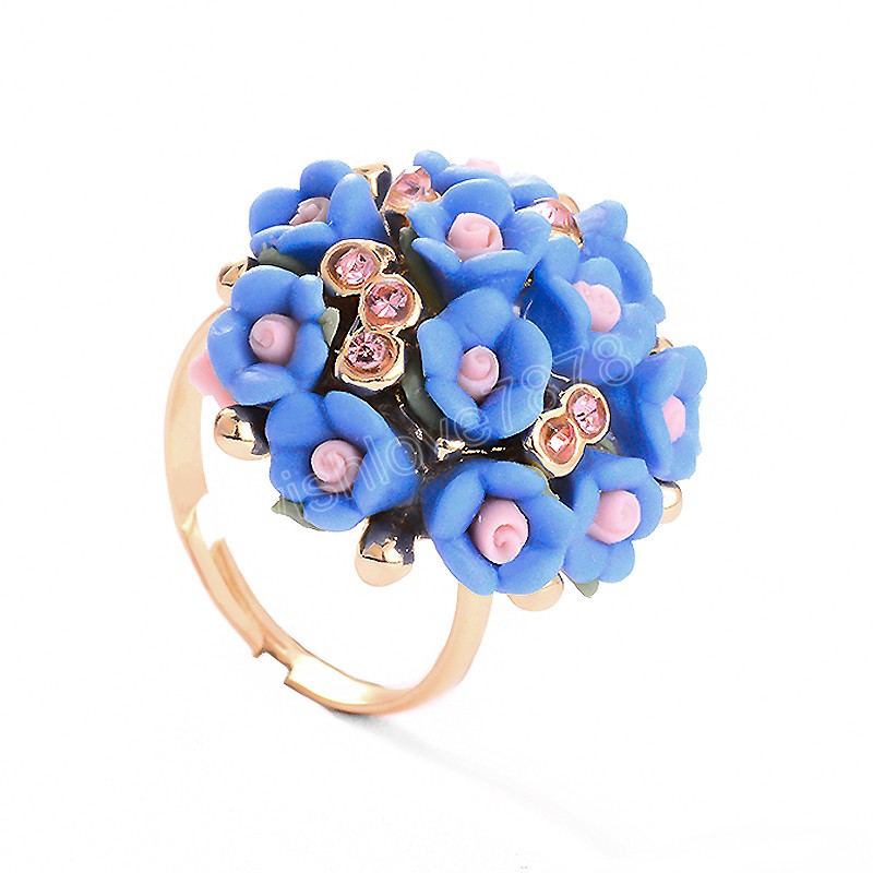 Women Sweet Ceramic Flower Finger Rings Fashion Elegant Adjustable Opened Ring Wedding Party Bride Flower Jewelry