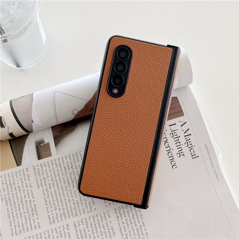 Folding Lychee Grain Leather Phone Cases for Samsung Galaxy Z Fold3 Fold4 5G Vogue Solid Color Business Protective Shell Shockproof