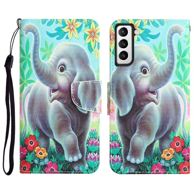 L￤derflip pl￥nbokfodral f￶r Samsung S23 Plus S22 Ultra S21 A14 A33 A53 A73 A13 5G A23E A04S Flower Butterfly Print Cat Tiger Bow Dog ID Card Holder Stand Cover Pouch Pouch Pouch