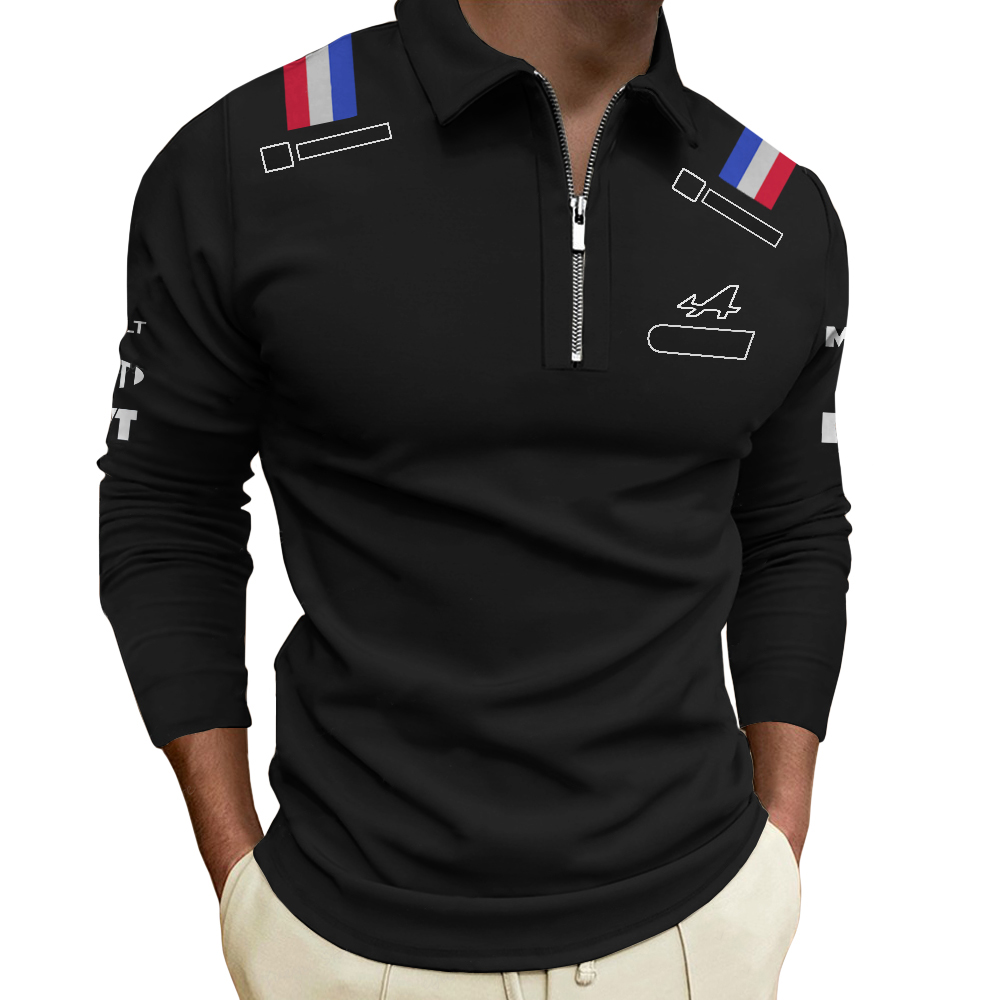 2023 Новая рубашка поло с длинным рукавом F1 Формула 1 Футболка с половиной молнии Джерси Team Driver Гоночный костюм Униформа Мужская мода Толстовка большого размера