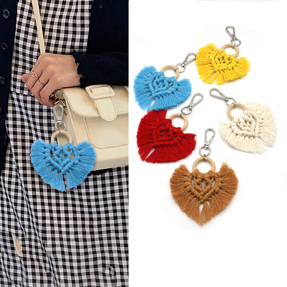 Kleur Tassel Keychains katoentouw Hand geweven sleutelhanger Damestas Decoratie Pendant Keyring Fashion Accessoires