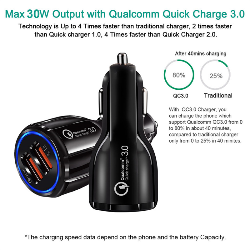 QC3.0 chargeur de voiture Portable 2.4A LED Charge rapide double Port USB adaptateur de prise allume-cigare Charge rapide accessoires de voiture