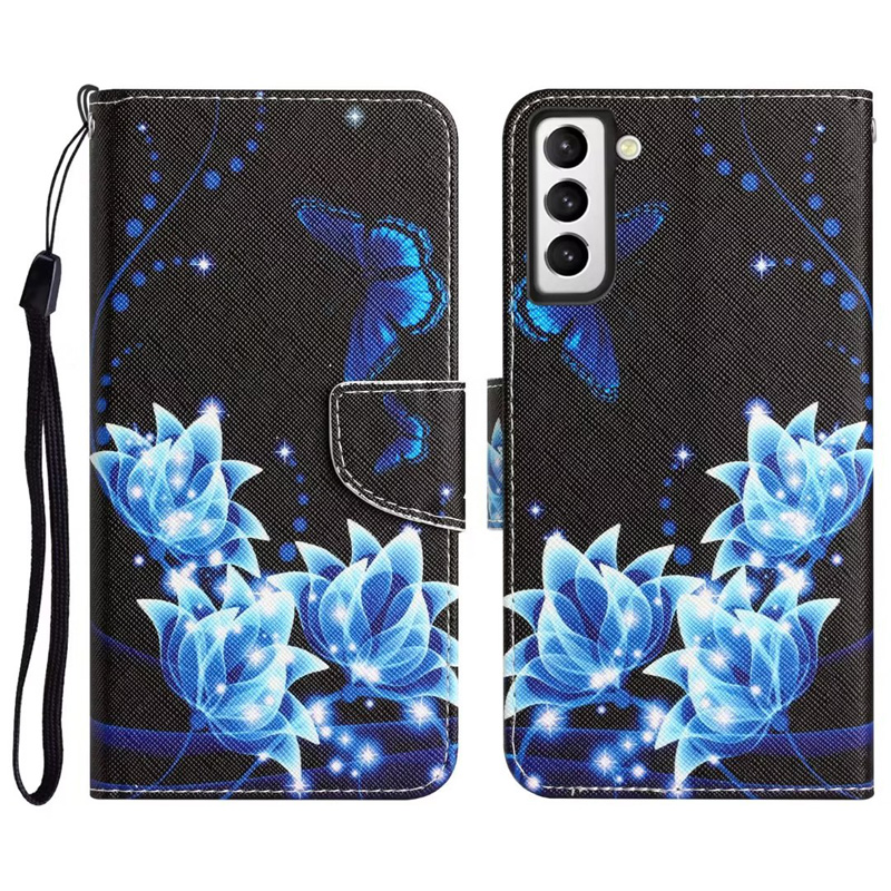 Blumen-Schmetterlings-Leder-Geldbörsen-Hüllen für Samsung S23 PLUS S22 Ultra S21 A14 A33 A53 A73 A13 5G A23E A04S, Cartoon-Druck, Katze, Tiger, Schleife, Hund, Kartensteckplatz, Halter, Flip-Cover-Tasche