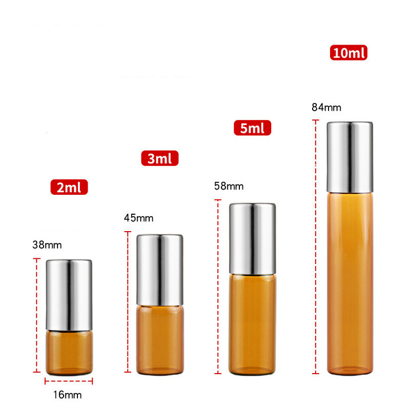 5ml 10ml 에센셜 오일 롤온 병 롤러 볼이있는 갈색 향수 유리 병에 롤