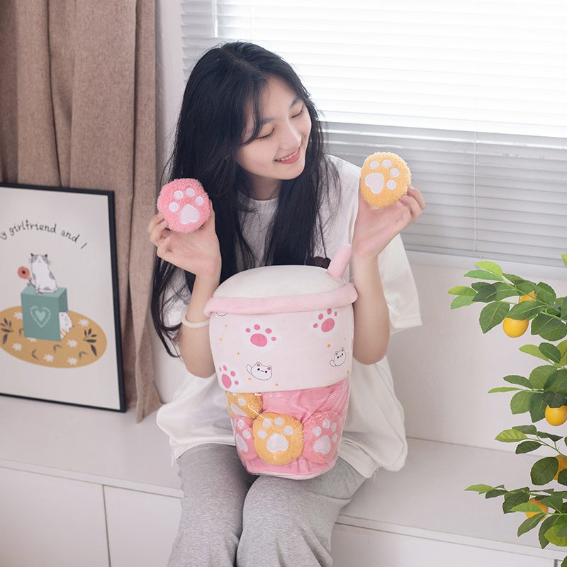 Kawaii Animal Balls Pudding Candy Pearl Milk Tea/Goji Berry Smoothie/Cat Paw Bag Pillow Plush Stuffed Mini Doll of Nap Plushie