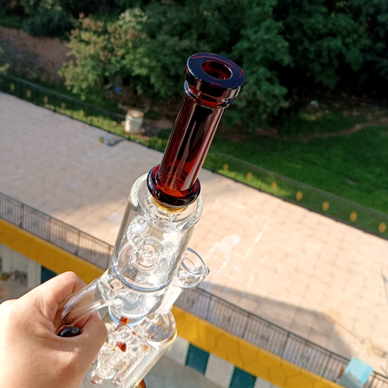 Microscope Percolator Glass Bong Hookahs avec Quadruple Rocket 14 Inch Oil Dab Rig pour Fumer