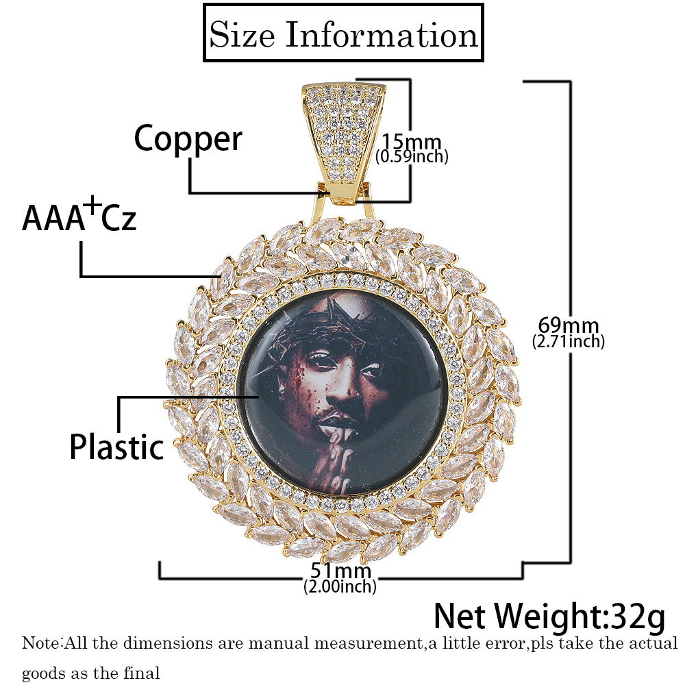 ToPbling Hip Hop Custom Memory Photo Pendant Necklace Bling Zircon 18K Real Gold Plated Jewelry