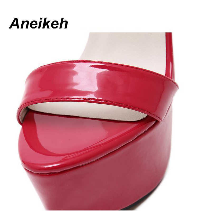 Sandals Aneikeh New 2023 Summer Fashion Sandals مثيرة مفتوحة إصبع القدم 16 سم الكعب العالي الحفلات حفل زفاف ملهى نادي النساء الأسود الأحمر 45 46 T221209