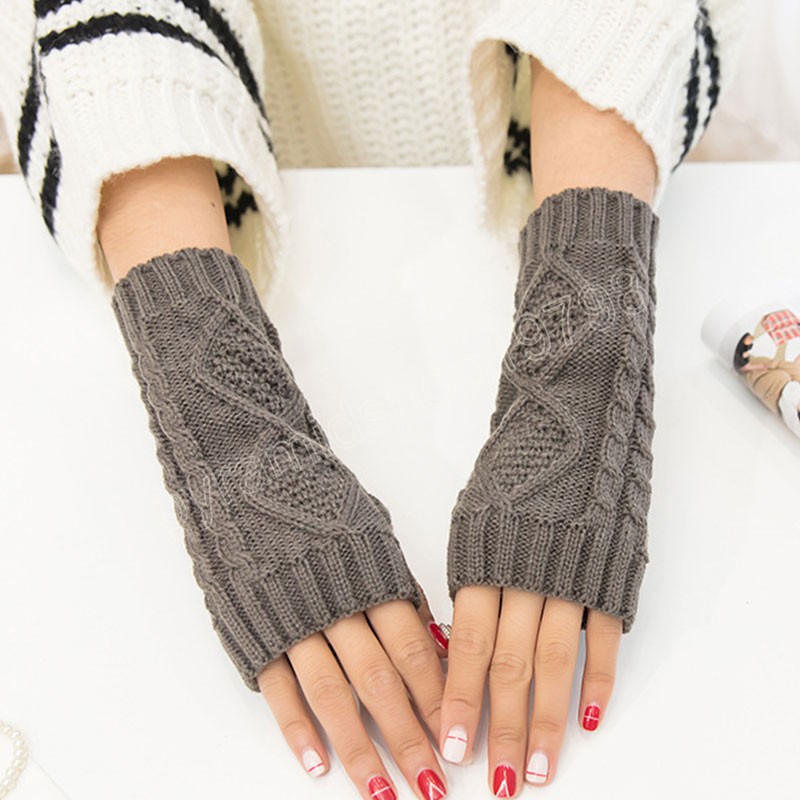 Women Stylish Hand Warmer Winter Gloves Arm Crochet Knitting Faux Wool Mitten Warm Fingerless Glove Twist Pattern Gloves