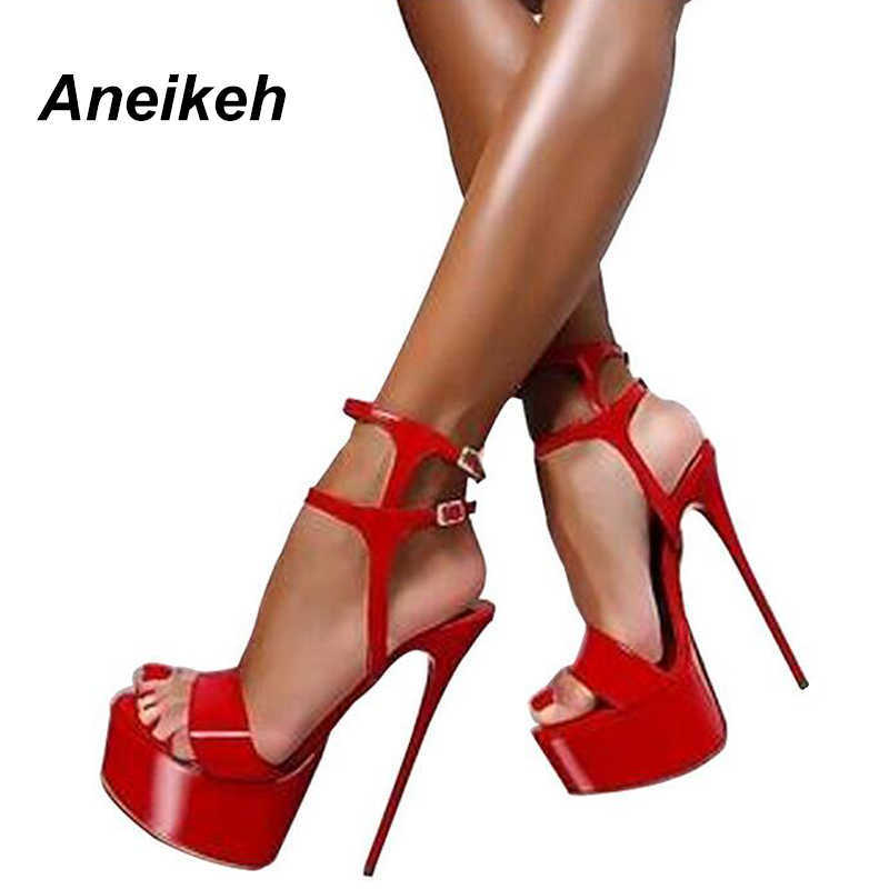 Sandaler Aneikeh Ny 2023 Summer Fashion Sandals Sexig öppen tå 16 cm High Heels Party Dress Wedding Nightclub Women Shoes Black Red 45 46 T221209