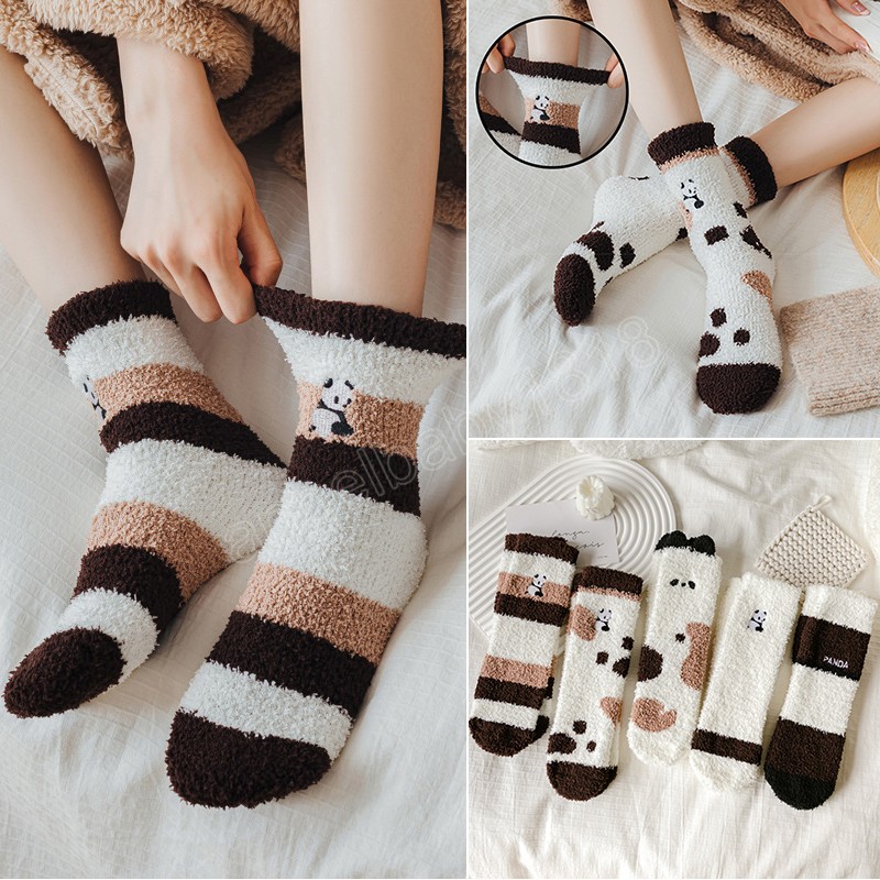 Peluche hiver mignon Style dessin animé motif femmes coton chaussettes Super doux pour femme rester dans la maison dormir sol chaussettes