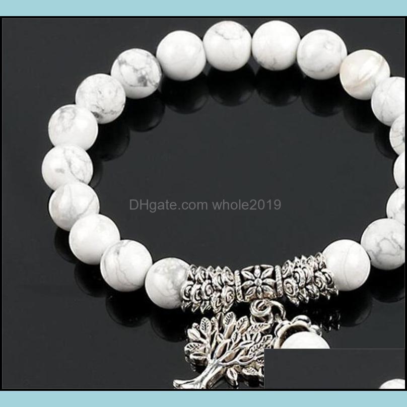 Beaded Fashion Round White Howlite Stone Mala Beads Tree Of Life Bracelets For Men Tibetan Yoga Healing Power Energy Bracelet 1673 V Othx8