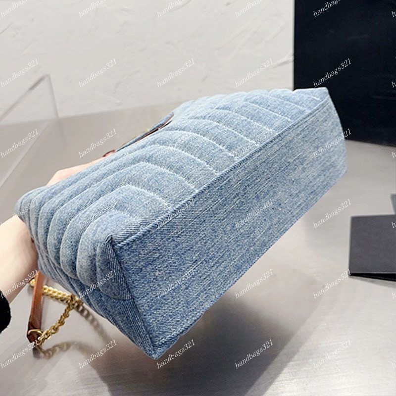 Washed Denim Shoulder Bags Designer Chain Messenger Bag Luxury Women Handbags Cowboy Lady Crossbody Gold Hardware Interior Zip Pocket Compartments Shopping Totes