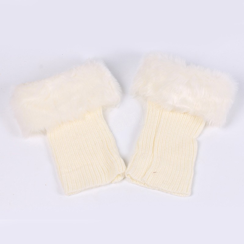 Femmes filles hiver chaud Crochet tricot botte manchettes Topper épaissir fourrure peluche couleur unie extensible court jambières chaussettes