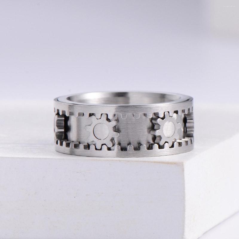 Cluster Rings Stainless Steel Gear Ring For Men Women Silver Color Double Layer Rotatable Bridal Sets Fashion HipHop Jewelry Acces217w