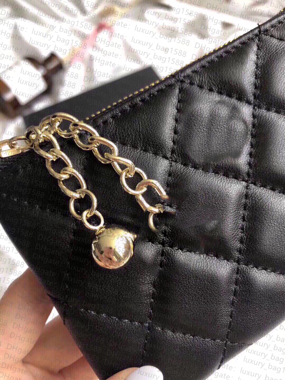 10A Bolso de cambio de piel de oveja de grado superior para mujer Cartera de gran capacidad con cremallera a cuadros de diamantes CF1112 Logotipo de bola de metal Bolsa de almacenamiento de diseñador de moda