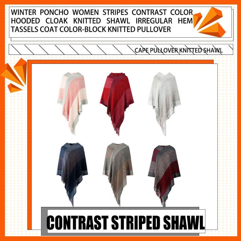 Sjaals Vrouw Winter Poncho Gestripte Trui Kwasten Sjaal Feest Reizen Vakantie Po Props Onregelmatige Zoom Sjaal Dames Girls243z