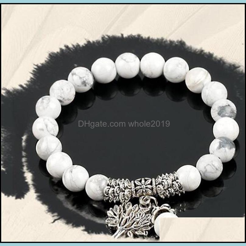 Beaded Fashion Round White Howlite Stone Mala Beads Tree Of Life Bracelets For Men Tibetan Yoga Healing Power Energy Bracelet 1673 V Othx8