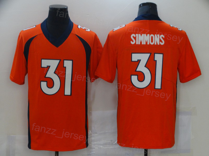 Hommes Football 2 Maillot Pat Surtain II 10 Jerry Jeudy 31 Justin Simmons 3 Russell Wilson 33 Javonte Williams 13 KJ Hamler Bleu Marine Blanc Orange Couleur de l'équipe pour les fans de sport