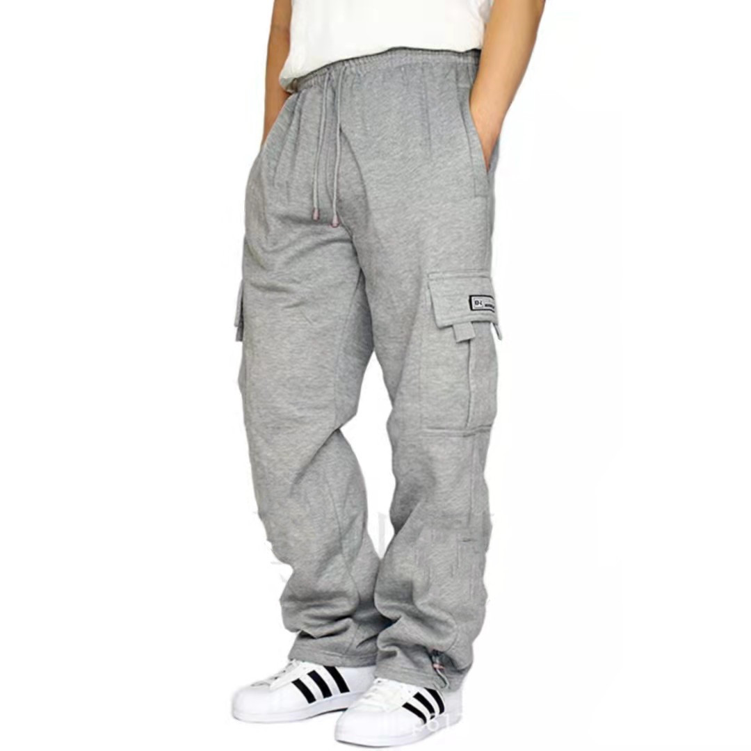 Pantalon homme polaire doublé Cargo pantalon de survêtement fond ouvert jambe droite décontracté coupe ample Baggy athlétique survêtement pantalon avec poches