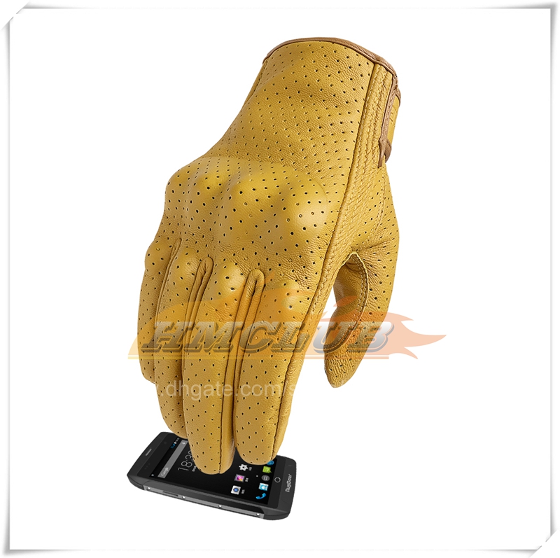 ST865 Nuevos guantes de cuero para motocicleta Pantalla táctil Amarillo Carreras Ciclismo para hombres Mujeres Goatskin Moto Glove Moto Riding Dirt Bike