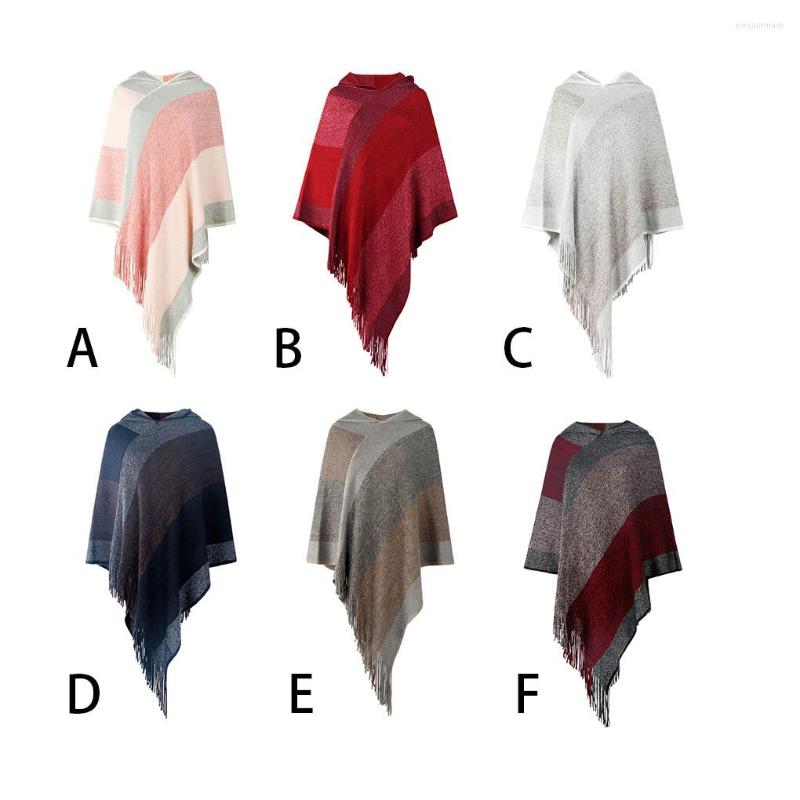 Foulards Femme Hiver Poncho Dépouillé Pull Glands Châle Parti Voyage Vacances Po Props Ourlet Irrégulier Écharpe Dames Girls245u