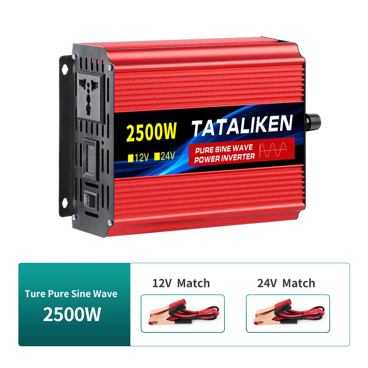 1600w/2500w pure sine inverter sine wave DC 12v24V LeD screen is suitable for AC 220v solar energy converter automobile