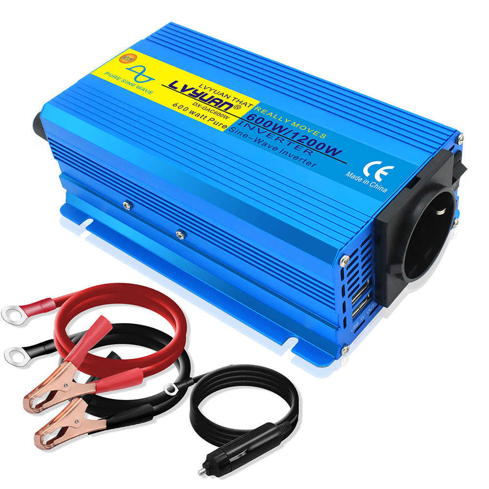 1200W onduleur à onde sinusoïdale Pure DC12V à AC 220V/110V transformateur solaire convertisseur de puissance universel US EU prise accessoires de voiture