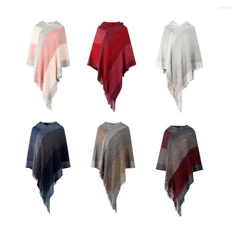 Foulards Femme Hiver Poncho Dépouillé Pull Glands Châle Parti Voyage Vacances Po Props Ourlet Irrégulier Écharpe Dames Girls245u