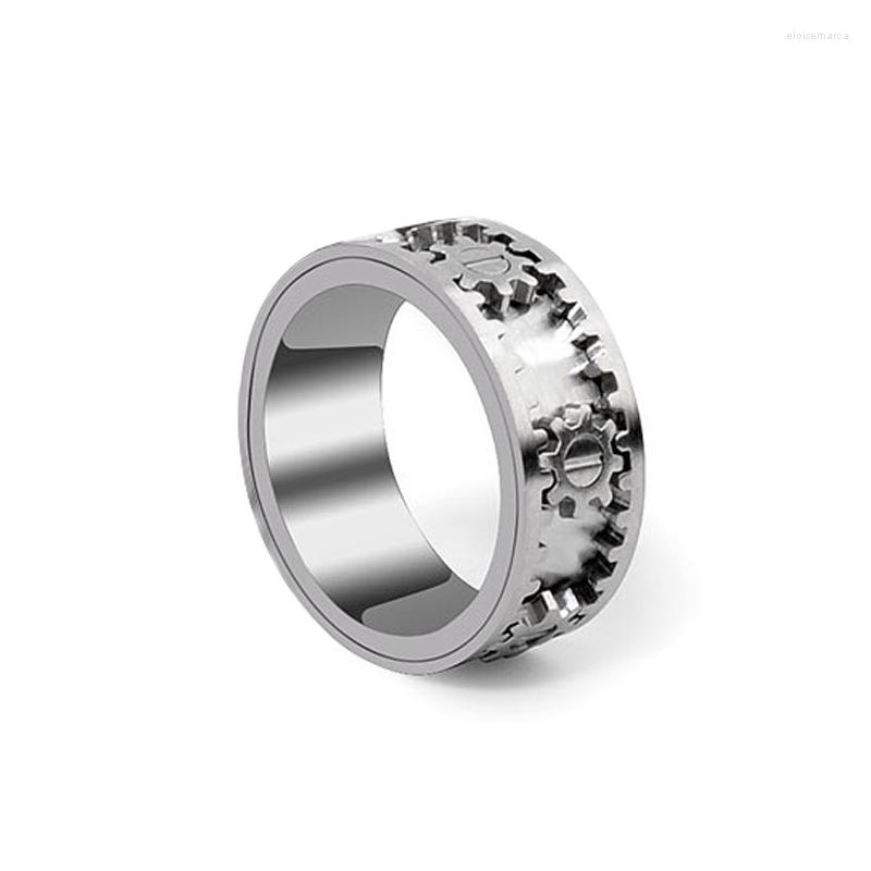 Bagues de cluster Bague d'engrenage en acier inoxydable pour hommes femmes couleur argent double couche rotatif ensembles de mariée mode hiphop bijoux acces290r