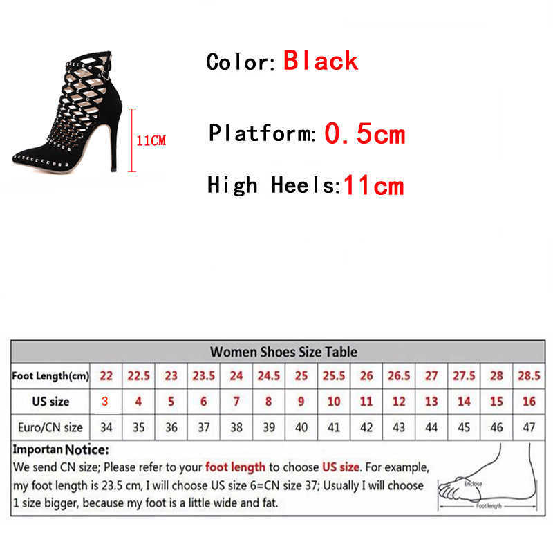 Sandales Nouvelle Mode Évider Femmes Bottines Sandales Conception De Haute Qualité Bout Pointu Zip Talons Aiguilles Chaussures De Danse Noir T221209