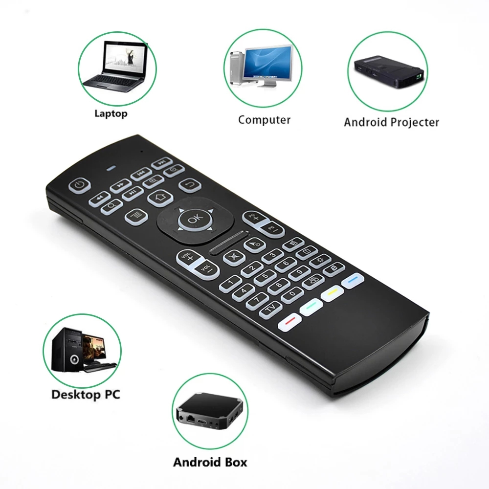 MX3 Backlight Air Mouse Mouse Control لوحة مفاتيح Mini Mini 2.4 جيجا هرتز لنظام Android TV Box Motion Motion Motion Gamer Controller