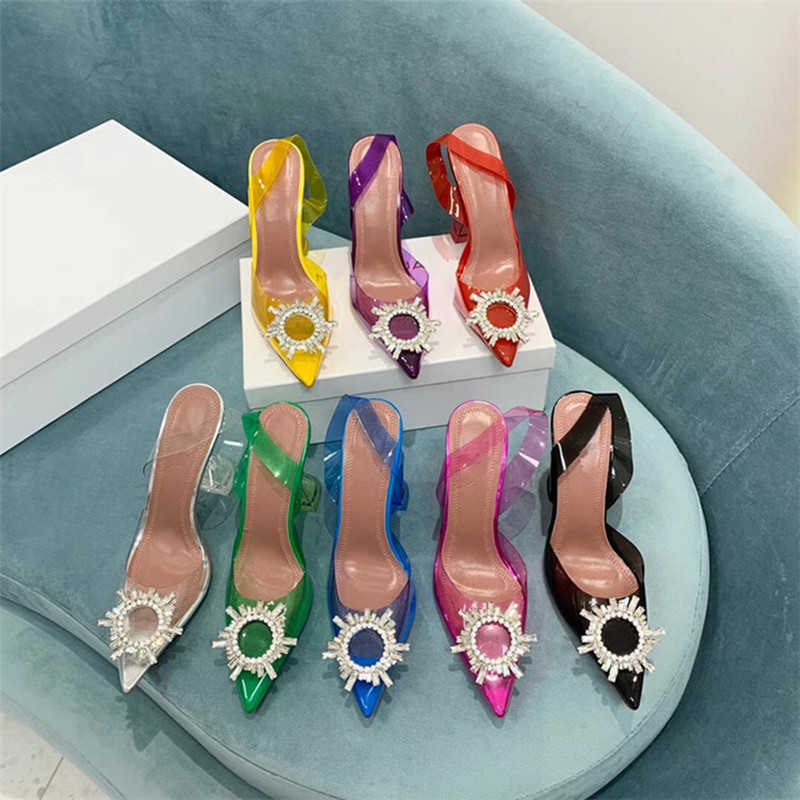 Sandalen Lucentie vrouwen Hoge hakschoenen Fairy Style PVC Flower Crystal Wedding Vrouwelijke schoenen Zomer Strange Heel Cover Toe Jelly Sandalen T221209