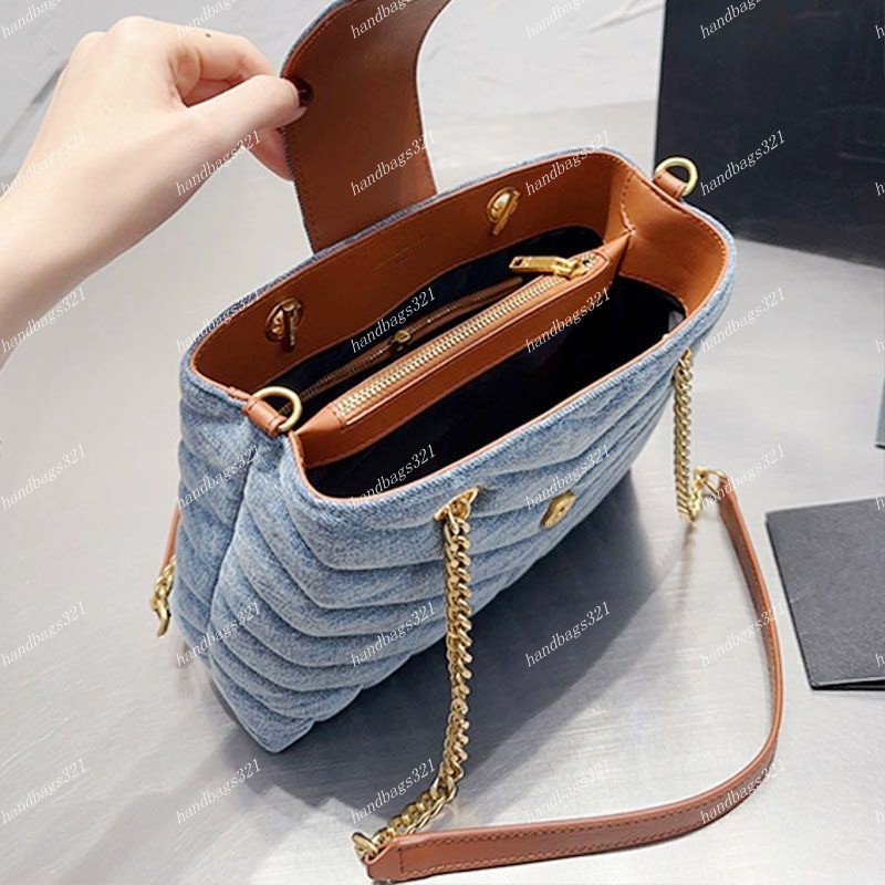 Washed Denim Shoulder Bags Designer Chain Messenger Bag Luxury Women Handbags Cowboy Lady Crossbody Gold Hardware Interior Zip Pocket Compartments Shopping Totes