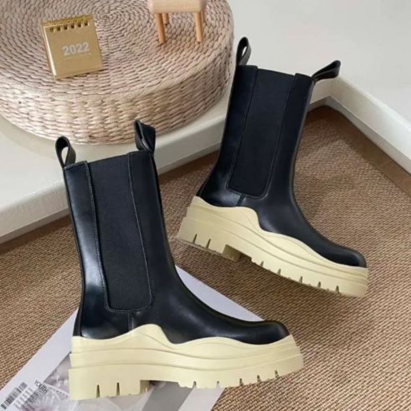 Boots Chelsea Chunky Ankle Boot Designer Contrast-Sole Booties Leather Tyre Fashion Women Martin Shoes Platform Sneakers met doos