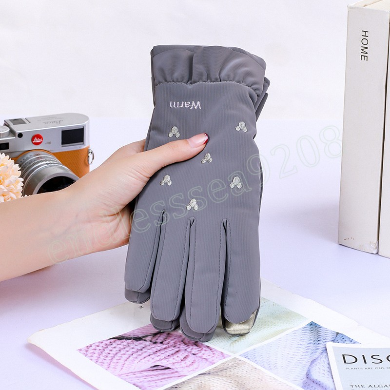 Women's Winter Touch Screen Gloves Female Bow Wool Velvet Thickening Driving Warm Gloves Cashmere Embroidery Cycling Glove