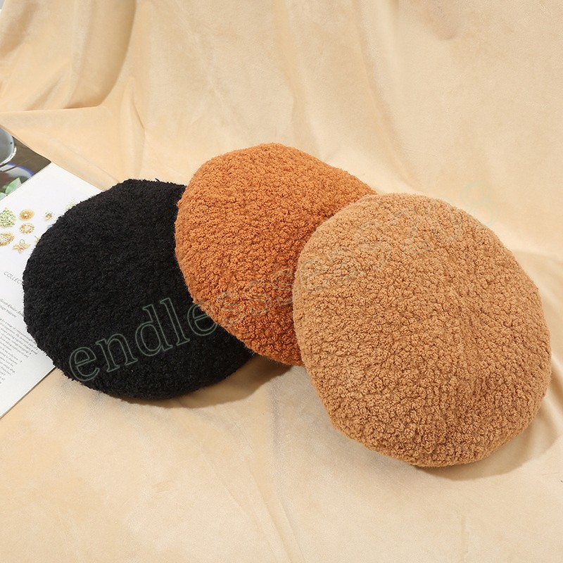 Solid Color Women Lamb Velvet Autumn Winter Warm Beret Cap Femme All-Match Pumpkin Painter Hat