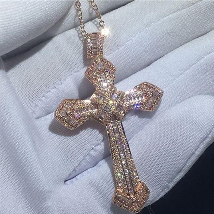 Full Diamond Inlaid Cross Pendant Halsband Fashion Shining Three-Color Men's Women's Necklace Jewelry