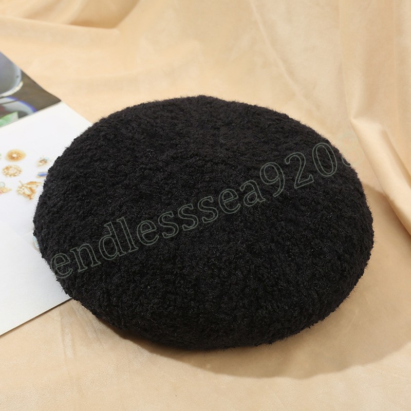 Solid Color Women Lamb Velvet Autumn Winter Warm Beret Cap Femme All-Match Pumpkin Painter Hat