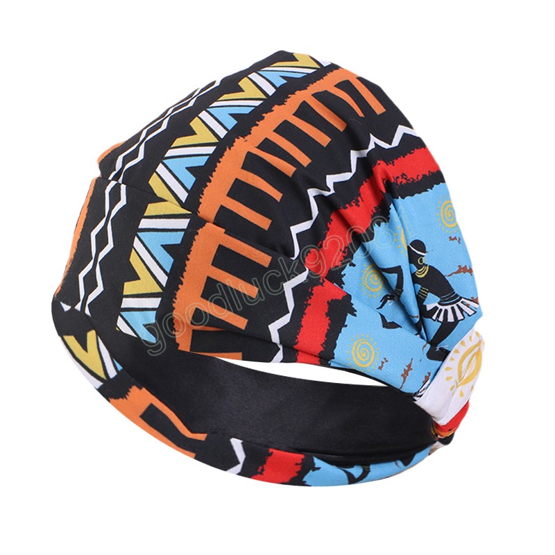 African Printed Pattern Satin Lining Headband Turban For Women Head Wrap Sports Bandanas Yoga Hair Bands Accessories