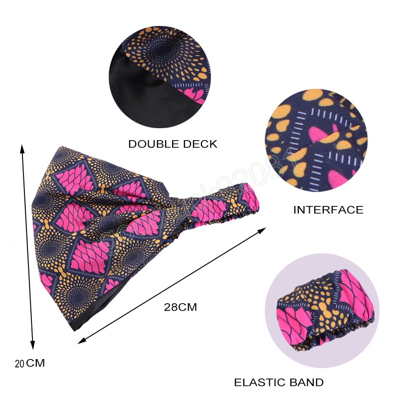 African Printed Pattern Satin Lining Headband Turban For Women Head Wrap Sports Bandanas Yoga Hair Bands Accessories