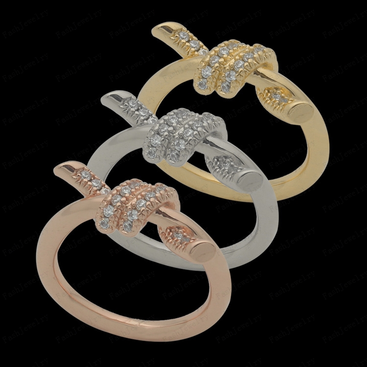 Designer Dames Touw Knoop Ring Luxe Ring Zirkonia Mode Ring Klassieke Sieraden 18K Verguld Roos Bruiloft Hele Adju328S