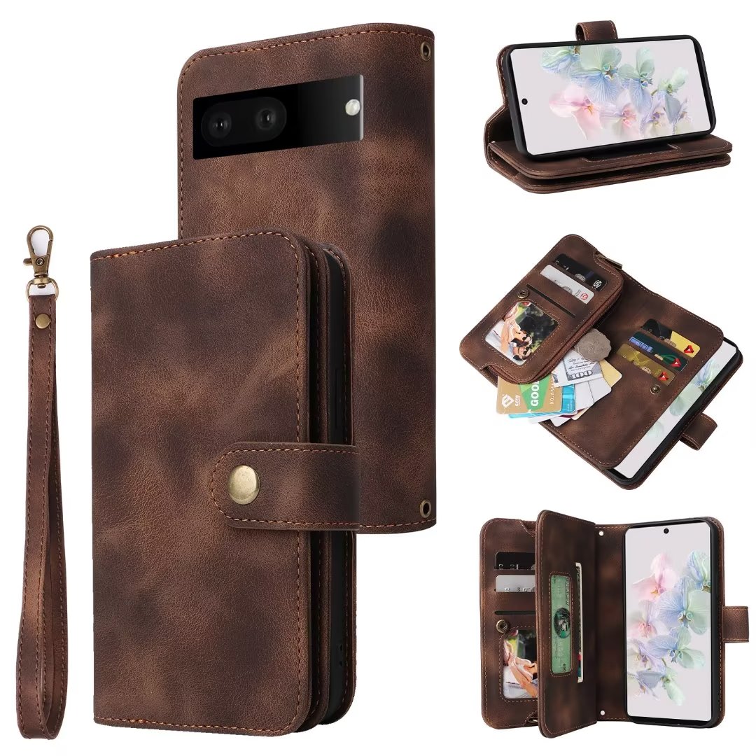 Étuis de luxe pour Google Pixel 8 7 6 6A Pro Wallet Multi Card Zipper PU Leather TPU Phone Case