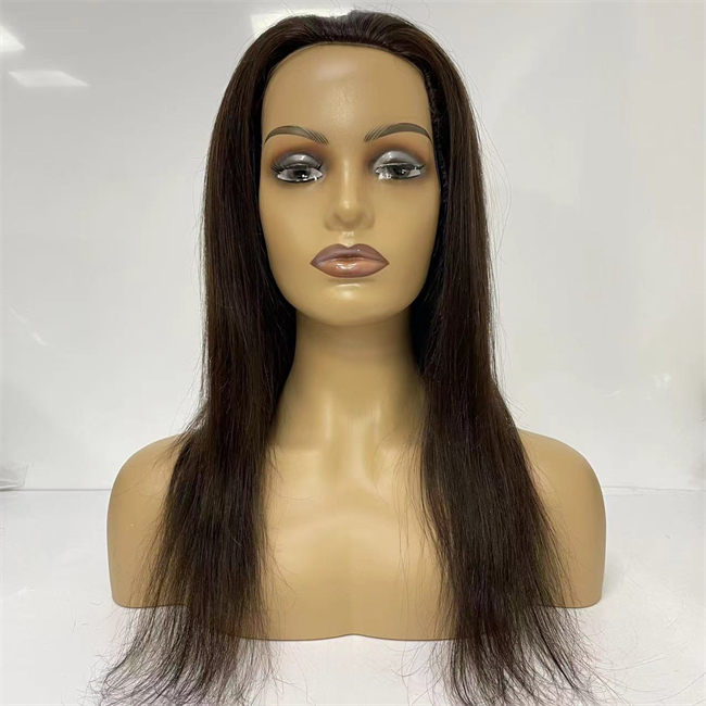 Silky Straight Full PU Wigs Brazilian Virgin Human Hair Dark Brown Color 2# 0.08mm Thin Skin Medium Cap Medical Wig for Black Woman