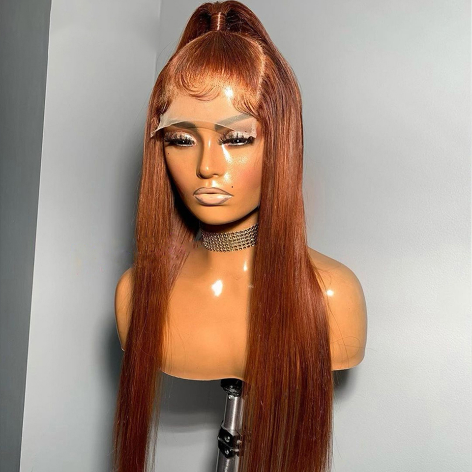 250 Densidade 13x4 Lace reta Frontal Human Hair Wigs Ginger Chocolate Brown marrom perucas transparentes para mulheres sint￩ticas