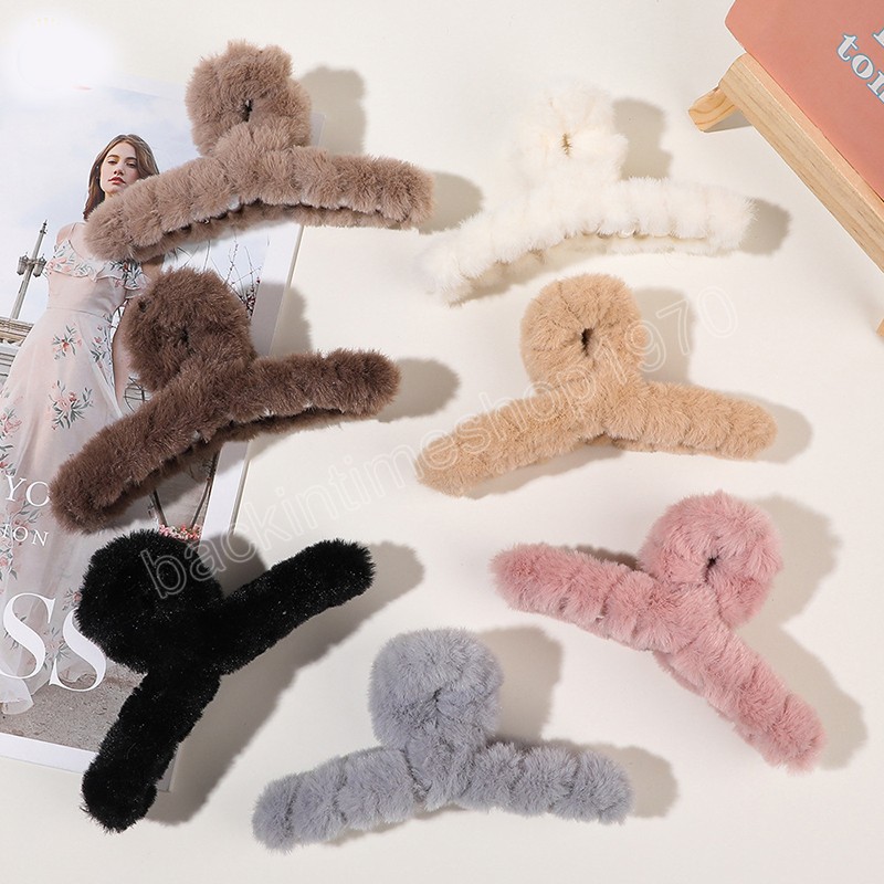 Winter Plush Hair Claw Elegant Acrylic Hairpins Faux Fur Hair Clip Barrette Crab Headwear for Women Girls Hair Accessories8067986