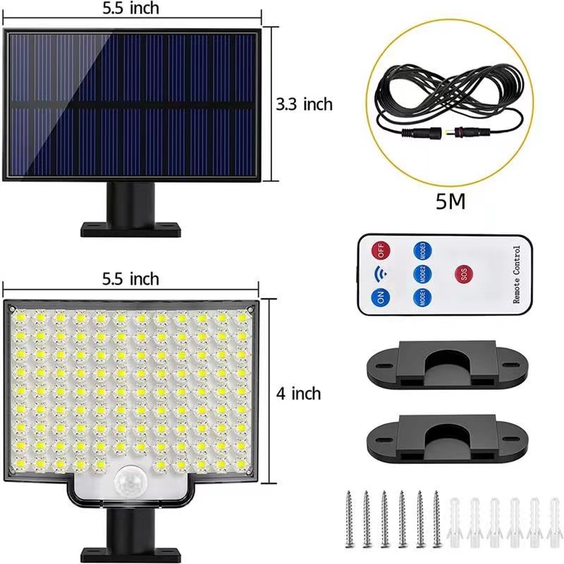 106LED Solar Vägglampor Super Bright Outdoor Rörelse Sensor LED Trädgård Vägglampa Spotlight IP65 Vattentät 4 arbetslägen