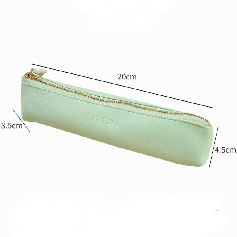 Candy Color PU Leather Pencil Bags Slender Pretty Bag Metal Zipper Stationery Organizer Student Supplies Gift for Kids