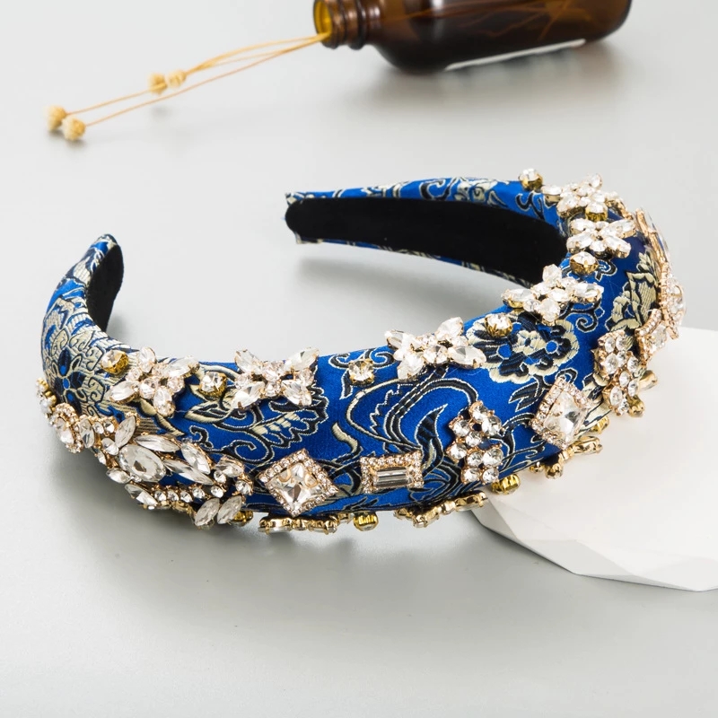 Rhinestone Kadınlar için Tam Kristal Kafa Bantları Geniş Elastik Saç Bantları Barok Elmas Tiara Saç Aksesuarları Headdress