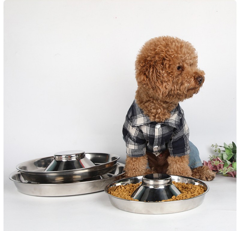 Autres fournitures pour chiens Bol de nourriture pour animaux de compagnie en acier inoxydable chien bols lents chat universel anti-étouffement et anti-obésité